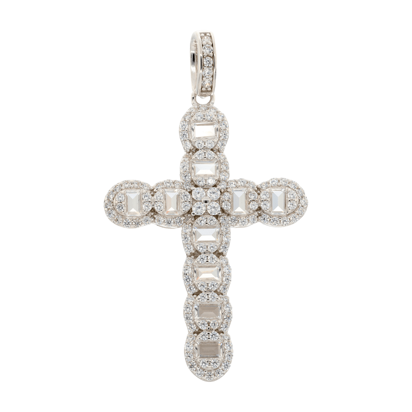 Pendentif Argent Rhodié Croix Zirconia Cubique