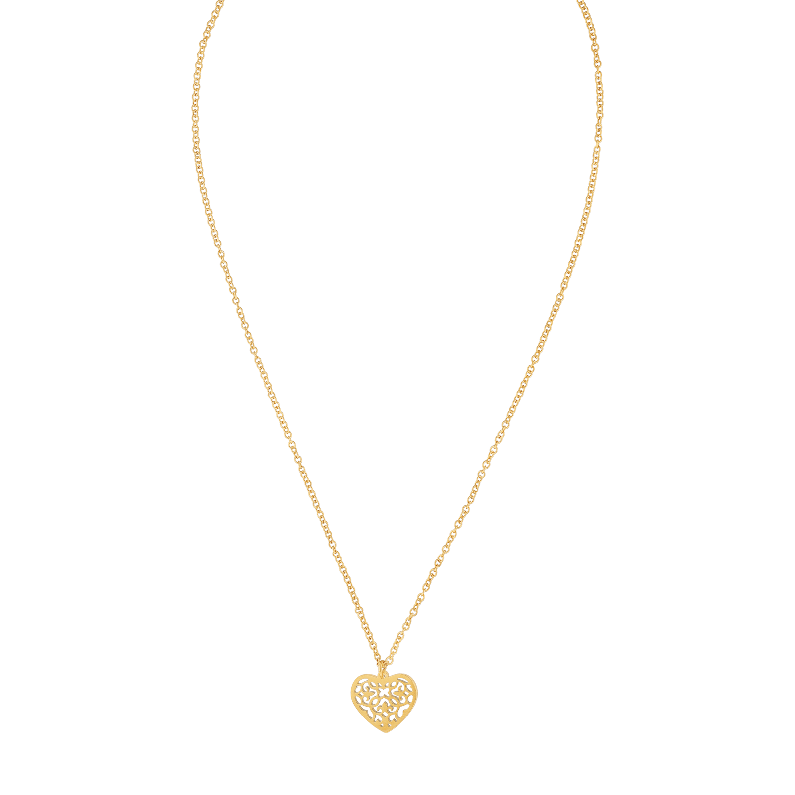 Collier Callas en acier doré avec pendentif cœur ajouré, 42 cm avec rallonge de 3 cm