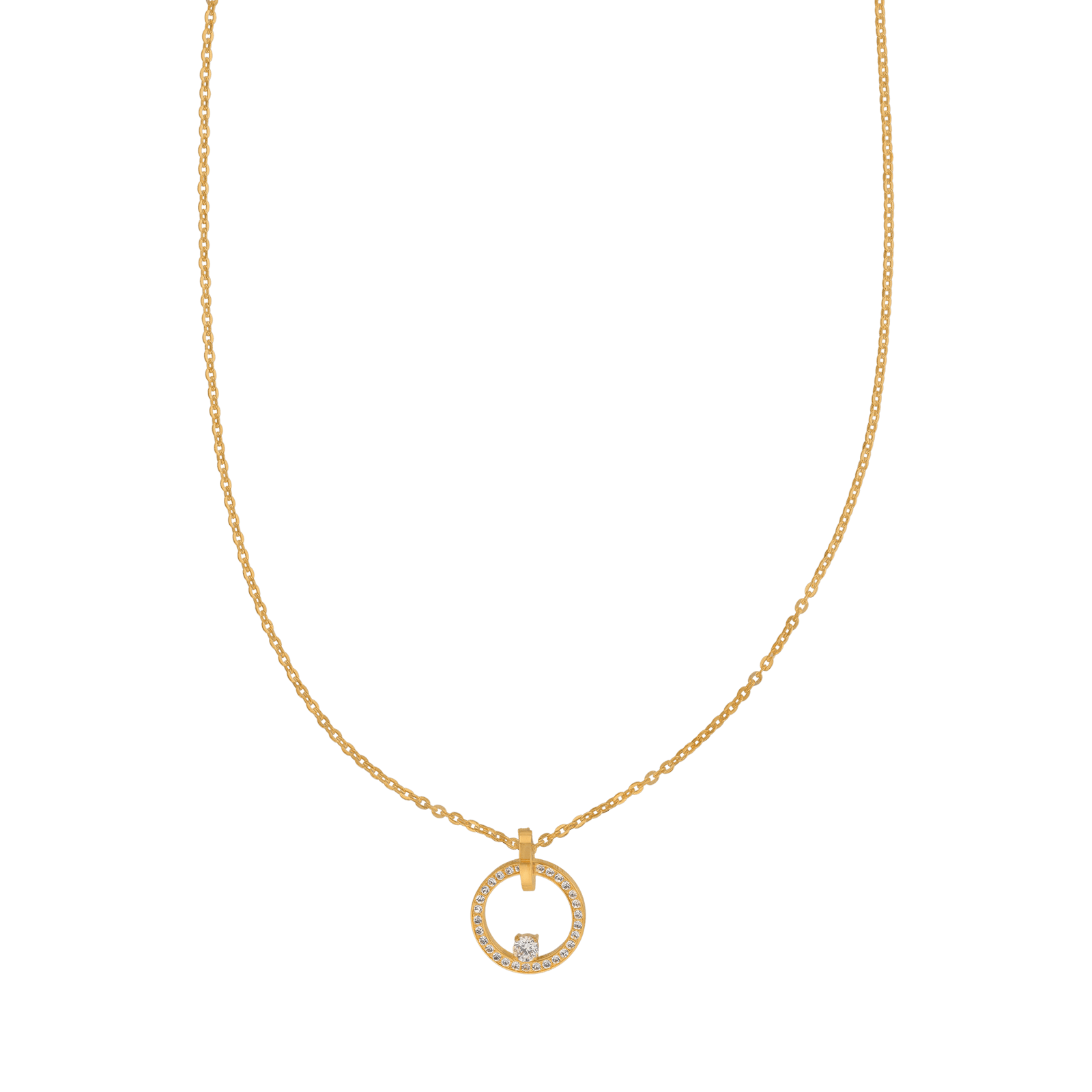 Collier Callas en acier doré avec médaille ajourée et oxydes de zirconium, 45 cm avec rallonge de 5 cm