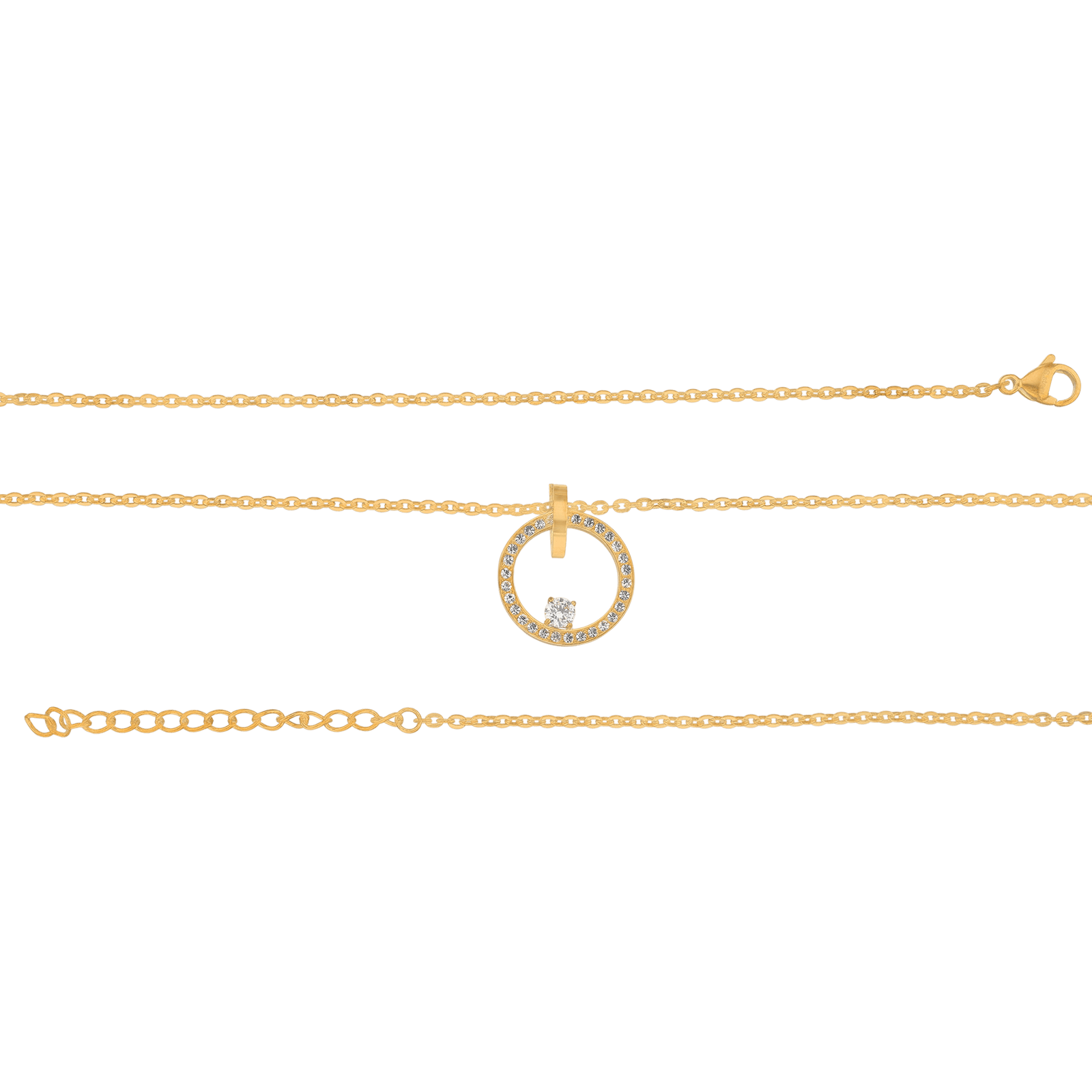 Collier Callas en acier doré avec médaille ajourée et oxydes de zirconium, 45 cm avec rallonge de 5 cm