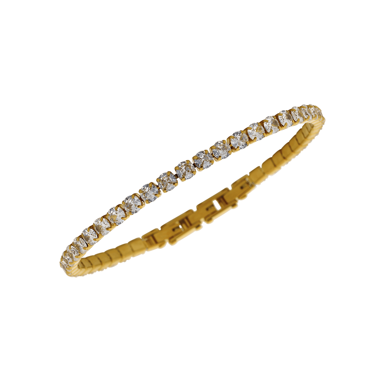 bracelet callas acier doré quatre mm tennis zirconia cubique blancs 21 mm