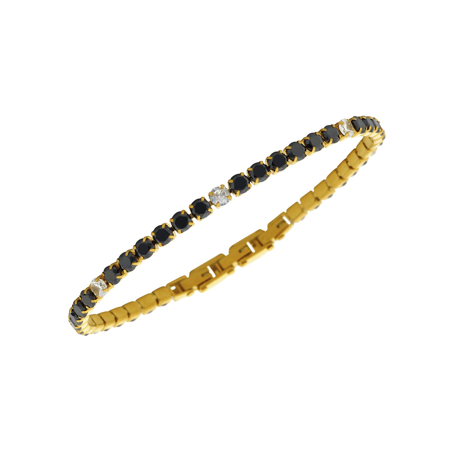 Bracelet Callas Acier doré quatre millimètres tennis Zirconia Cubique noires 21 centimètres