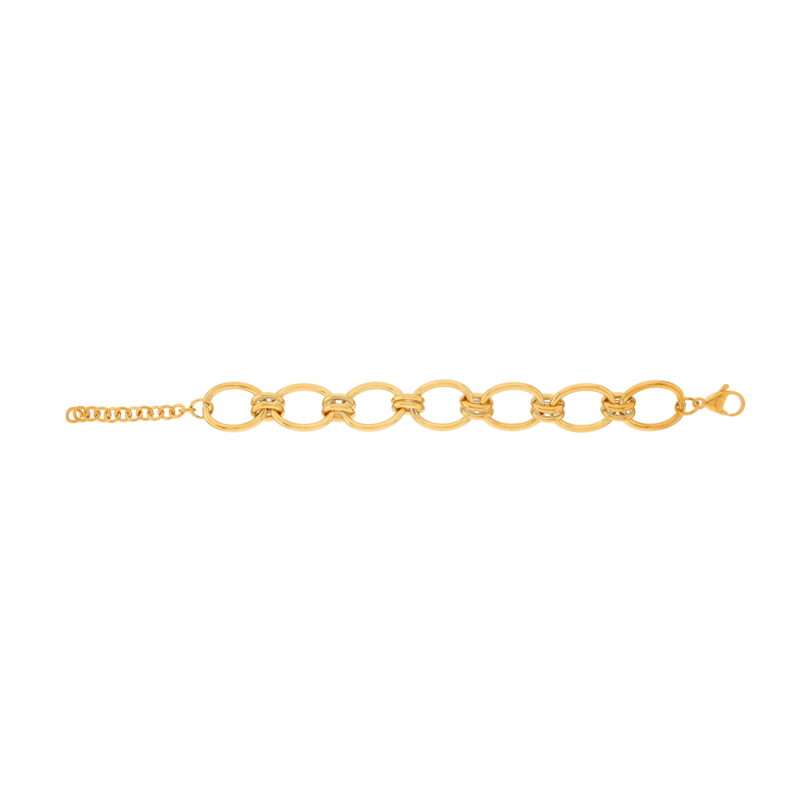 Bracelet Callas en acier doré maille forçat lisse alternée, 17,5 cm avec rallonge de 3 cm