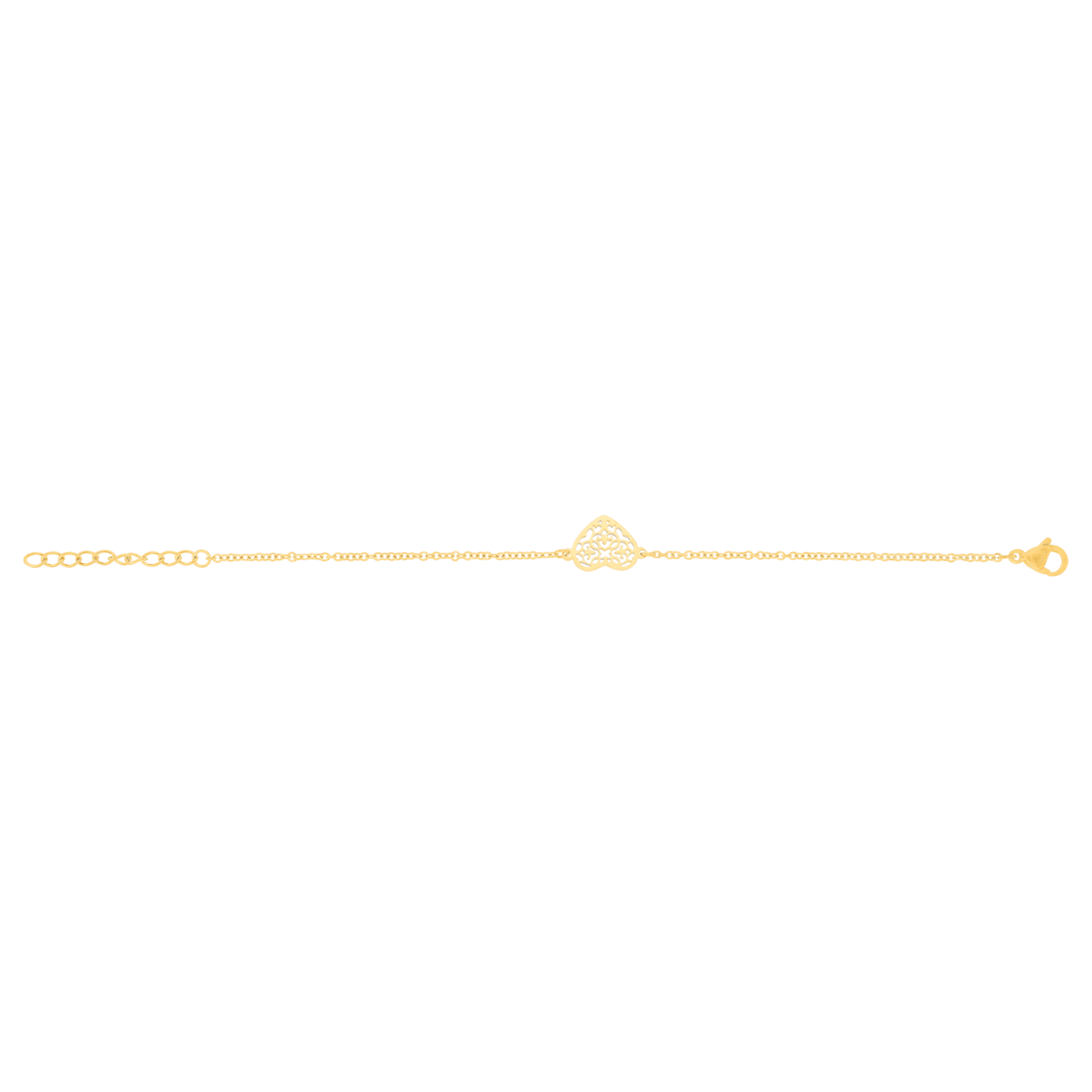 Bracelet Callas en acier doré centre cœur ajouré, 16 cm avec rallonge de 3 cm