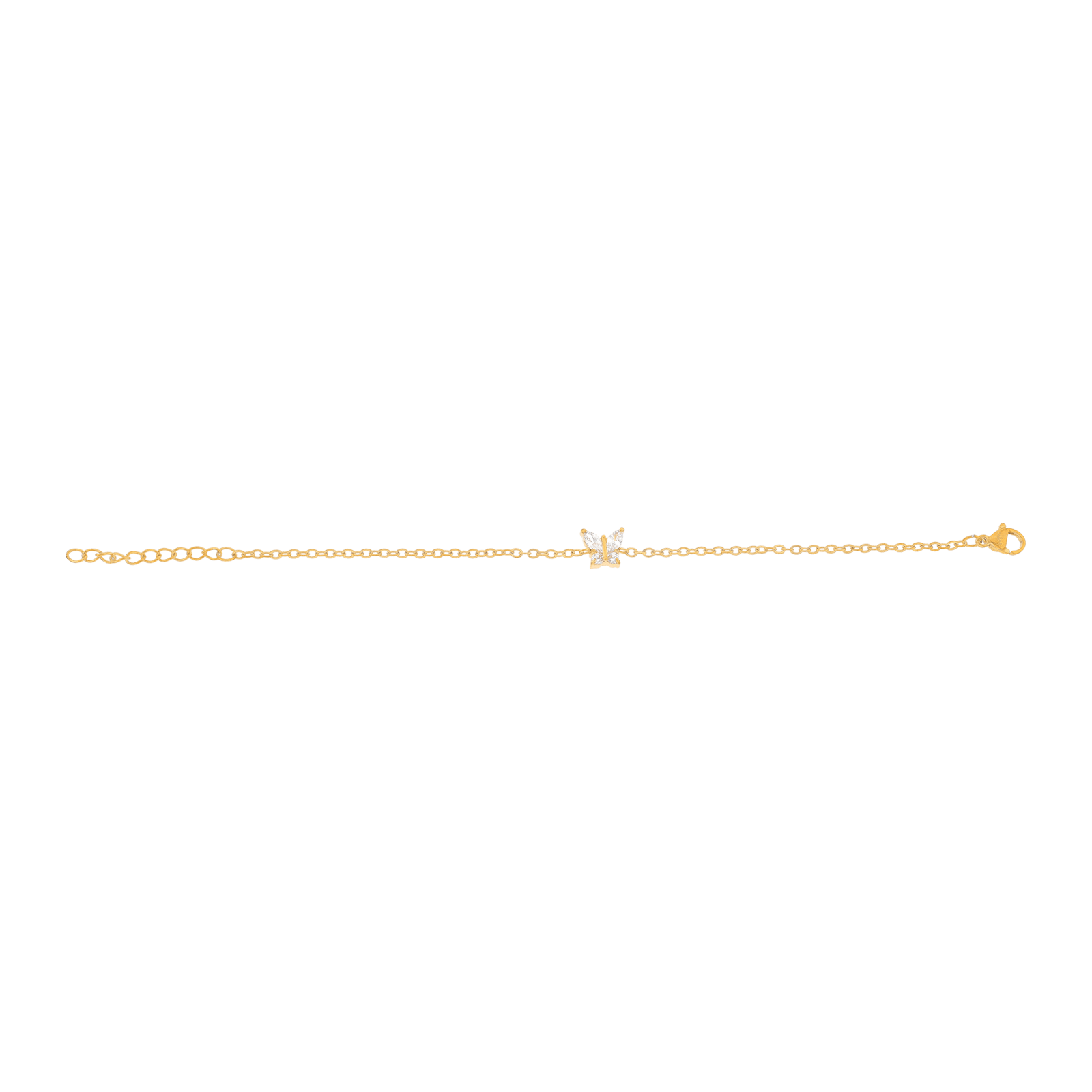 Bracelet Callas en acier doré centre papillon et oxydes de zirconium, 16 cm avec rallonge de 3 cm