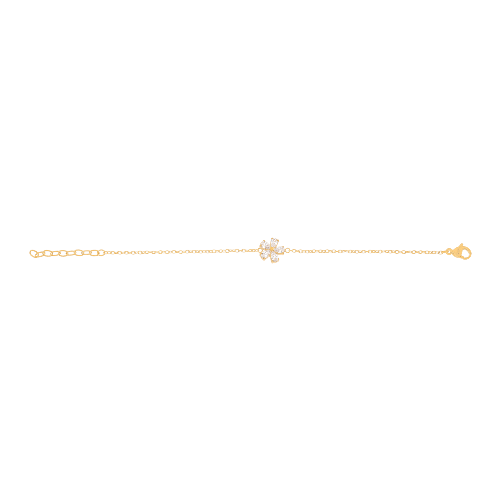 Bracelet Callas en acier doré centre fleur et oxydes de zirconium, 16 cm avec rallonge de 3 cm