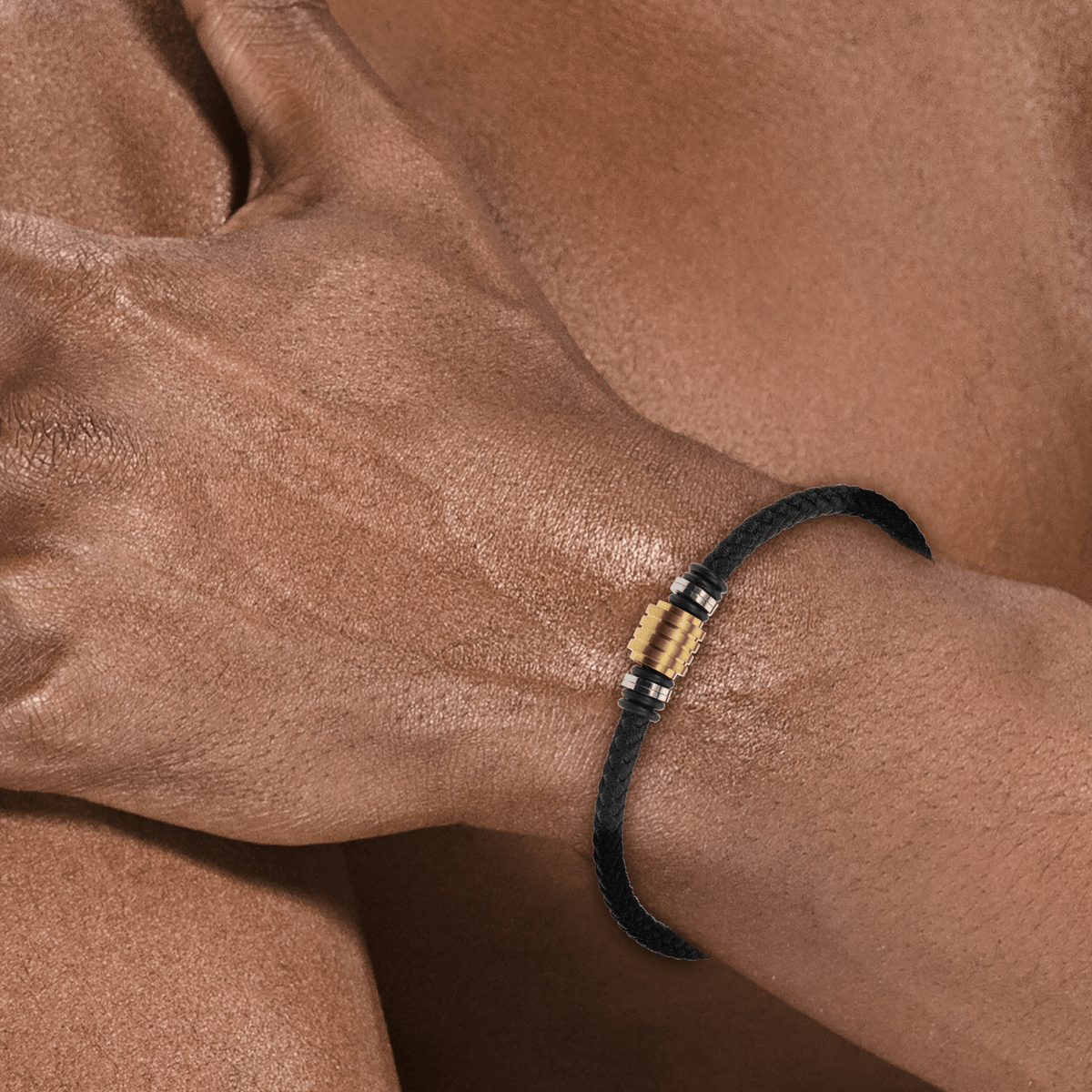 Bracelet Acier Bicolore Coton Noir Tressé 4mm 20 à 22cm