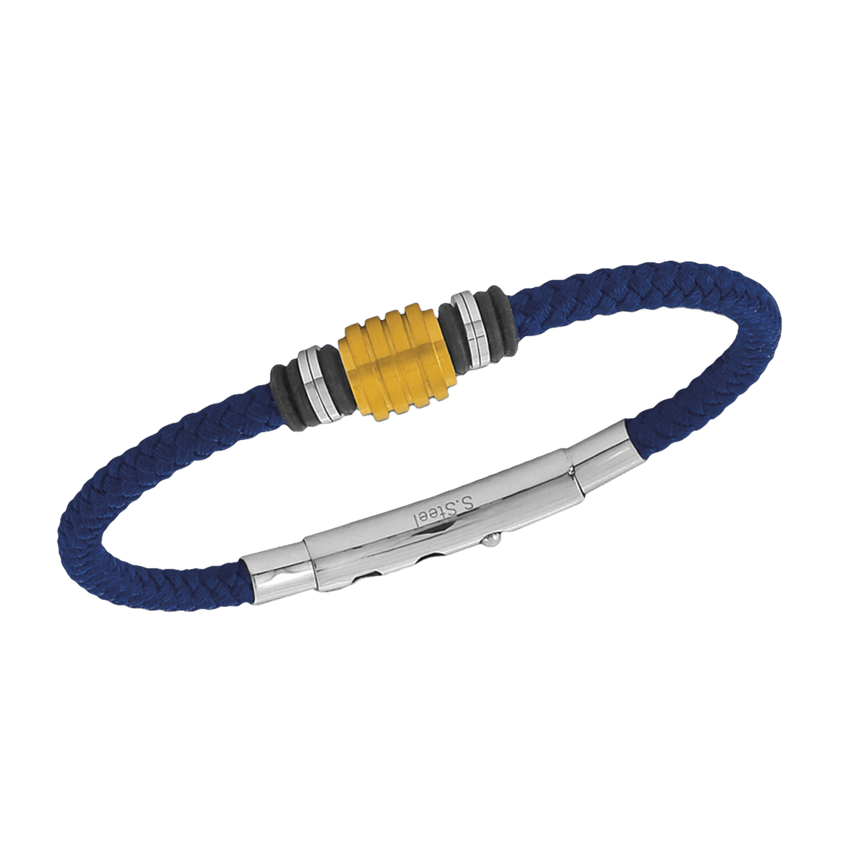 Bracelet Acier Bicolore Coton Bleu Tressé 4mm 20 à 22cm