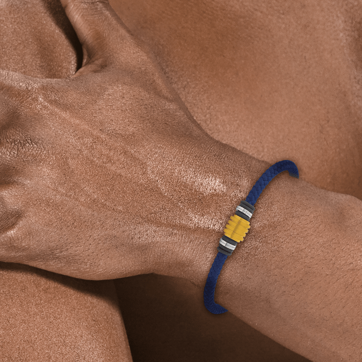 Bracelet Acier Bicolore Coton Bleu Tressé 4mm 20 à 22cm