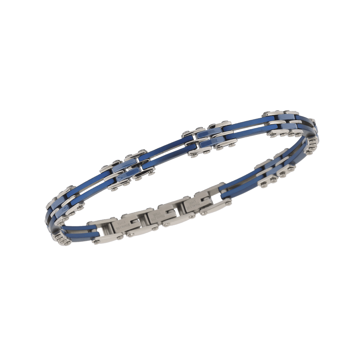 Bracelet Acier Bicolore Céramique Bleue 6.5mm 18 à 20cm