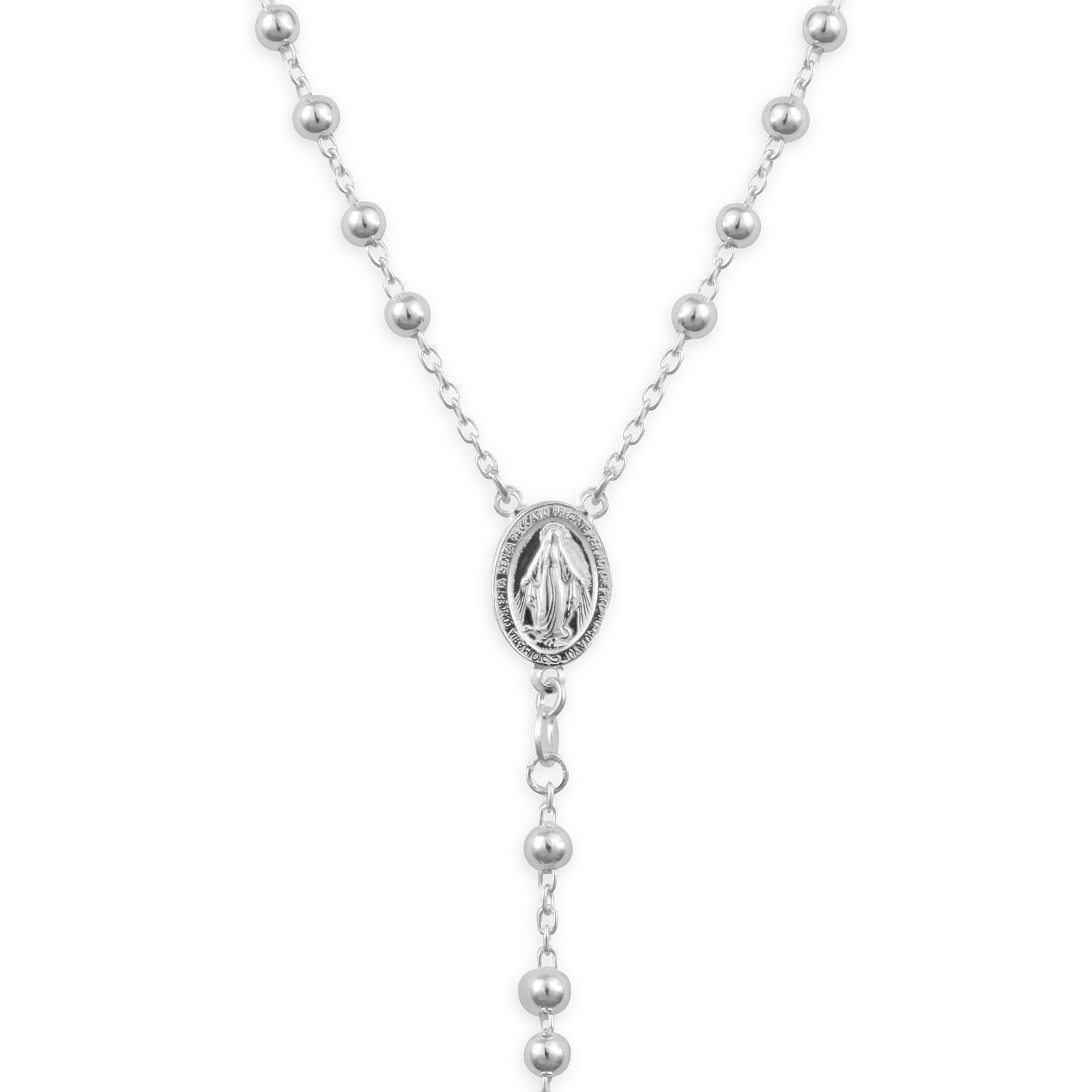 Collier chapelet argent médaille miraculeuse et croix