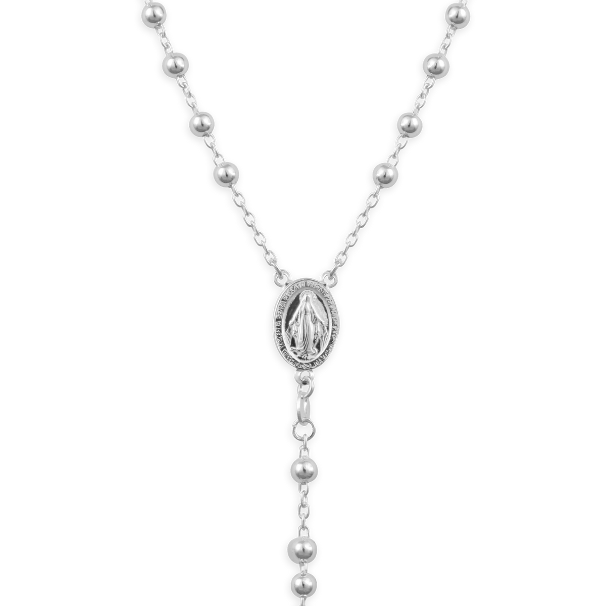 Collier Chapelet Argent 925 1.9mm Boules 4mm Miraculeuse Croix Christ 58cm