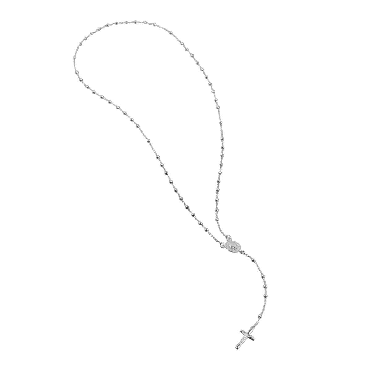 Collier Chapelet Argent 925 1.9mm Boules4mm Médaille Croix Christ 60cm Sans Fermoir