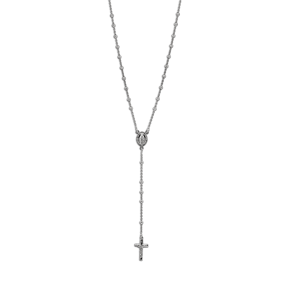 Collier Chapelet Argent 925 1.9mm Boules4mm Médaille Croix Christ 60cm Sans Fermoir