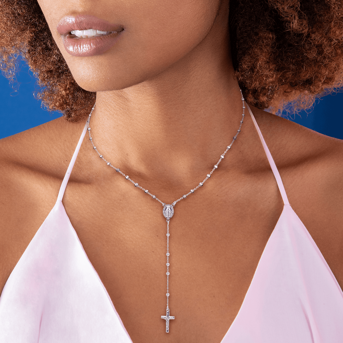 Collier Chapelet Argent 925 1.9mm Boules4mm Médaille Croix Christ 60cm Sans Fermoir