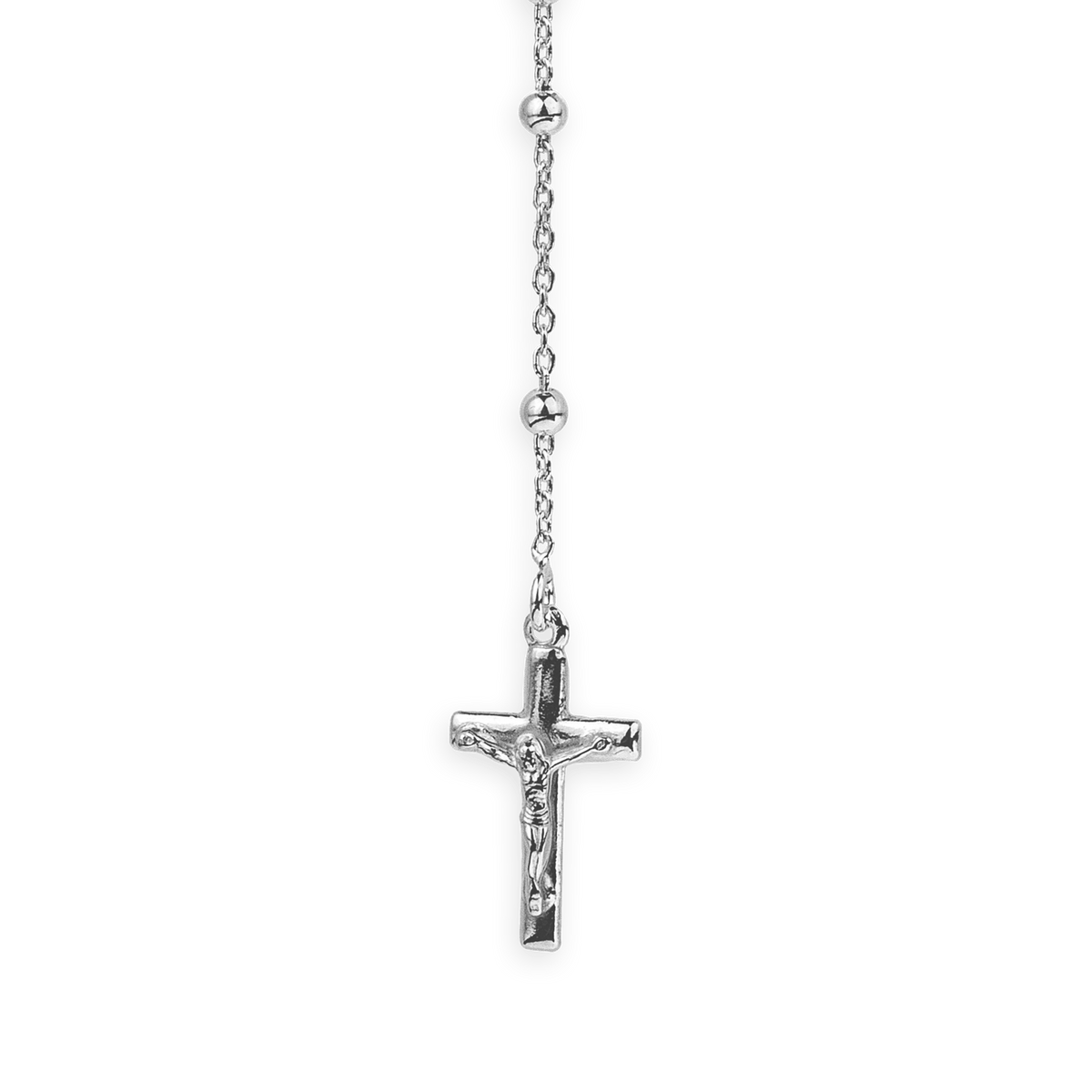 Collier Chapelet Argent 925 1.9mm Boules4mm Médaille Croix Christ 60cm Sans Fermoir