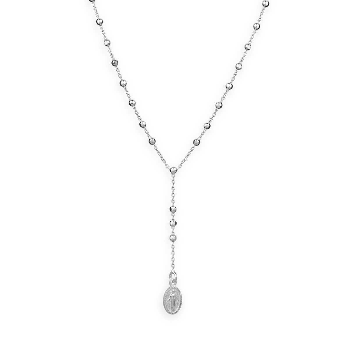Collier Chapelet Argent 925 1mm Miraculeuse Pend 56mm Boules 2.5mm 42 à 45cm