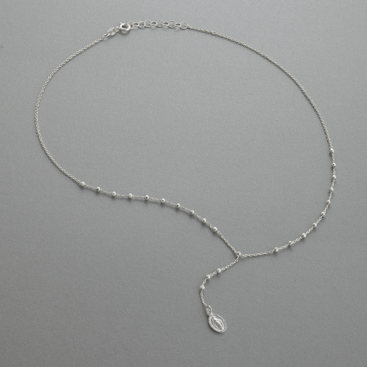 Collier Chapelet Argent 925 1mm Miraculeuse Pend 56mm Boules 2.5mm 42 à 45cm