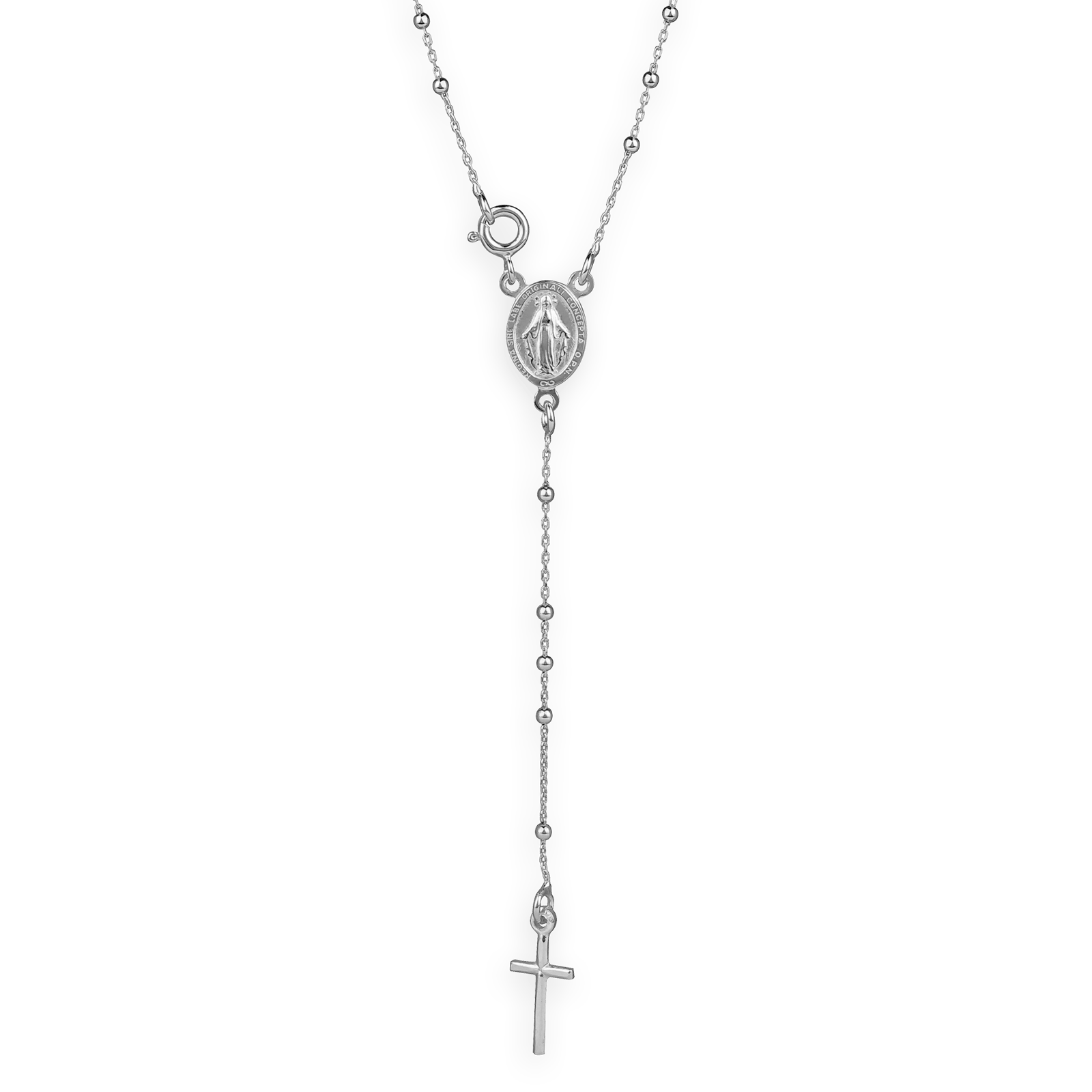 Collier chapelet argent médaille et croix