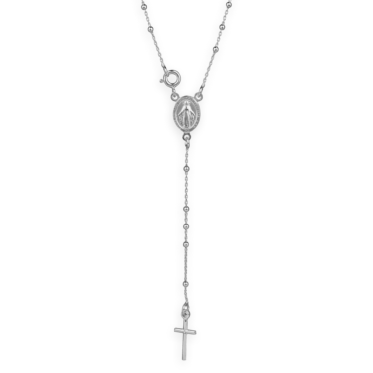Collier Chapelet Argent 925 1mm Boules 2mm Miraculeuse Croix 48cm