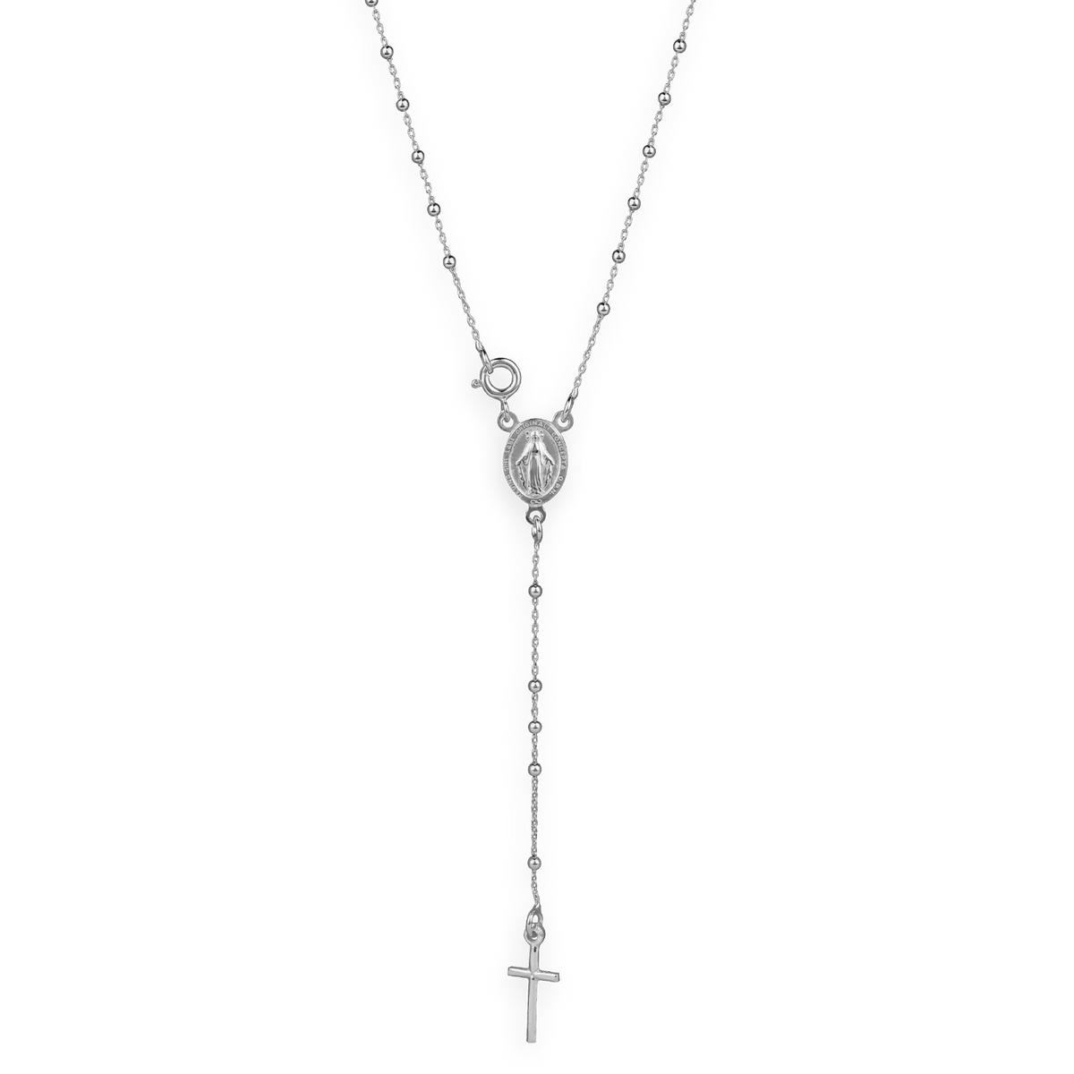 Collier Chapelet Argent 925 1mm Boules 2mm Miraculeuse Croix 48cm