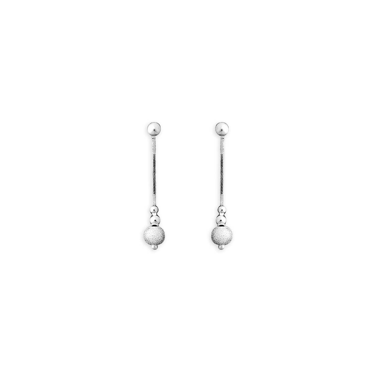 Boucles D'oreilles Argent 925 Pendant 30mm Boules 3 à 6mm Lisses Sablées