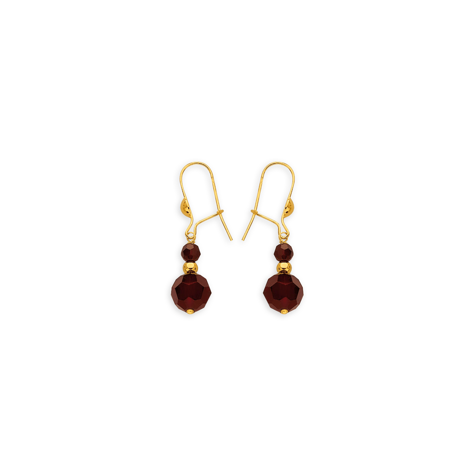 Boucles d'oreilles OR 750 pendant Grain d'or et cristal grenat