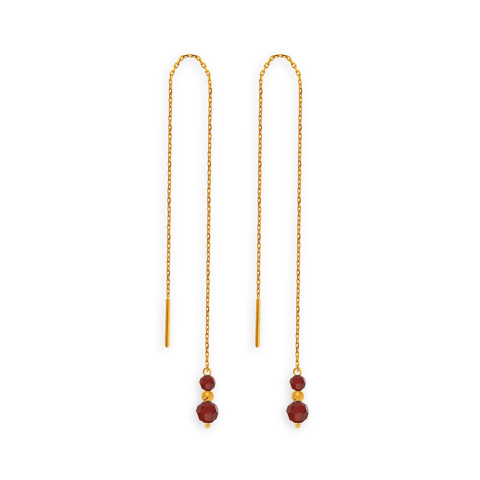 Boucles d'oreilles OR 750 pendant Grain d'or et cristal grenat