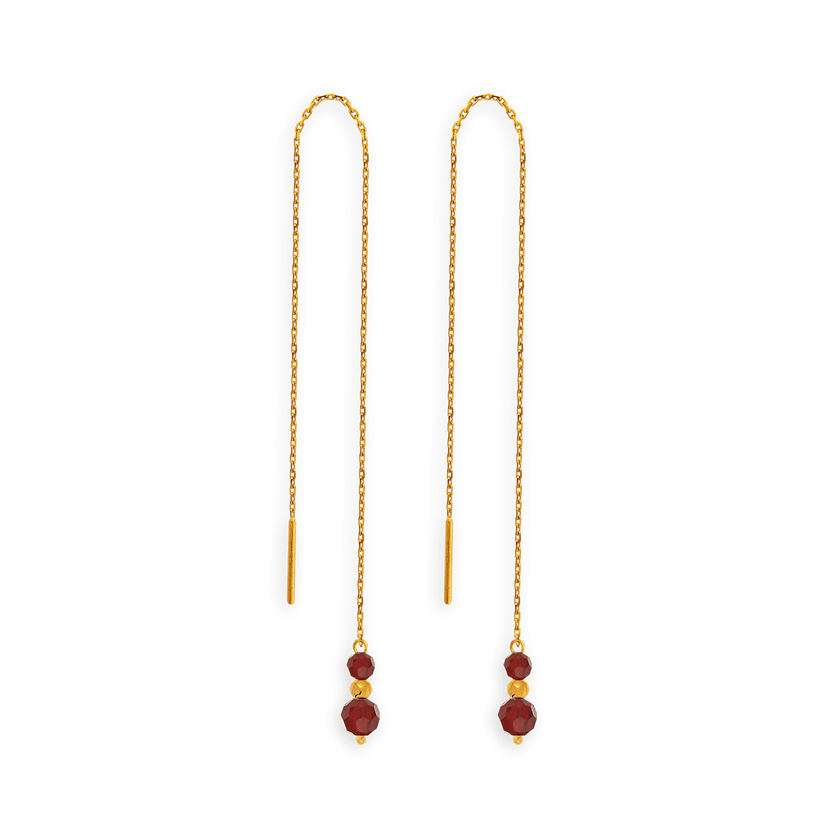 Boucles D'oreilles Or 750 Pendant 100mm Cristal Grenat 4 à 6mm Boule 2mm
