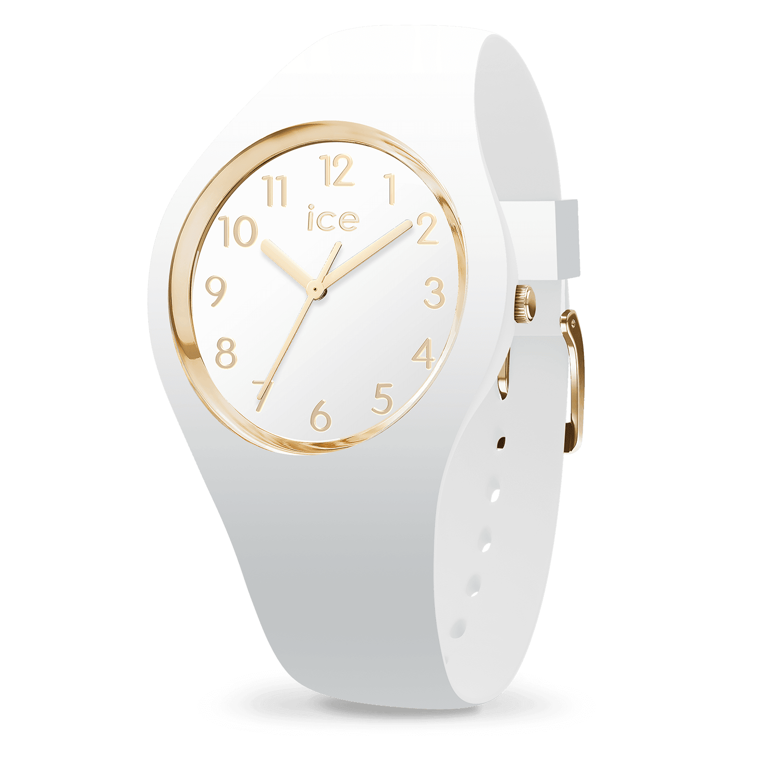 Ice Watch ICE glam — Blanc et doré, chiffres, Small, 3 aiguilles