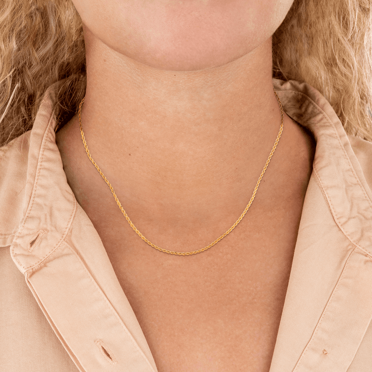 Collier Chaîne Or 750 Maille Corde Creux 1.6mm 45cm