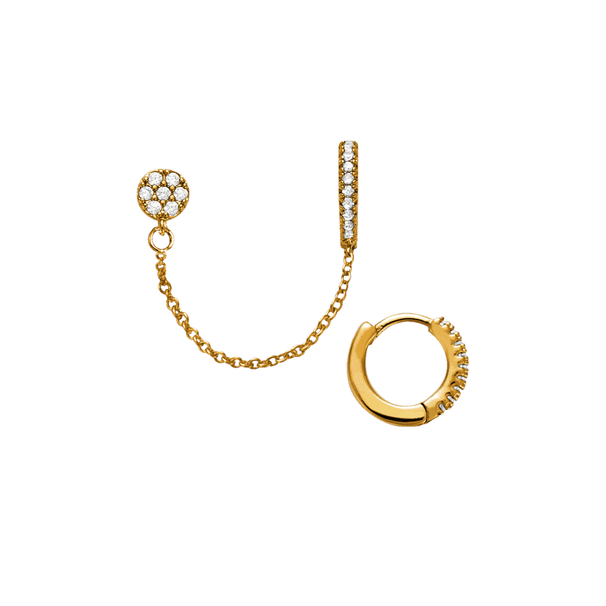 Créole Plaqué Or 12mm Tube 2mm Chaînette 35mm Boucle D'oreille Zircon 4.5mm