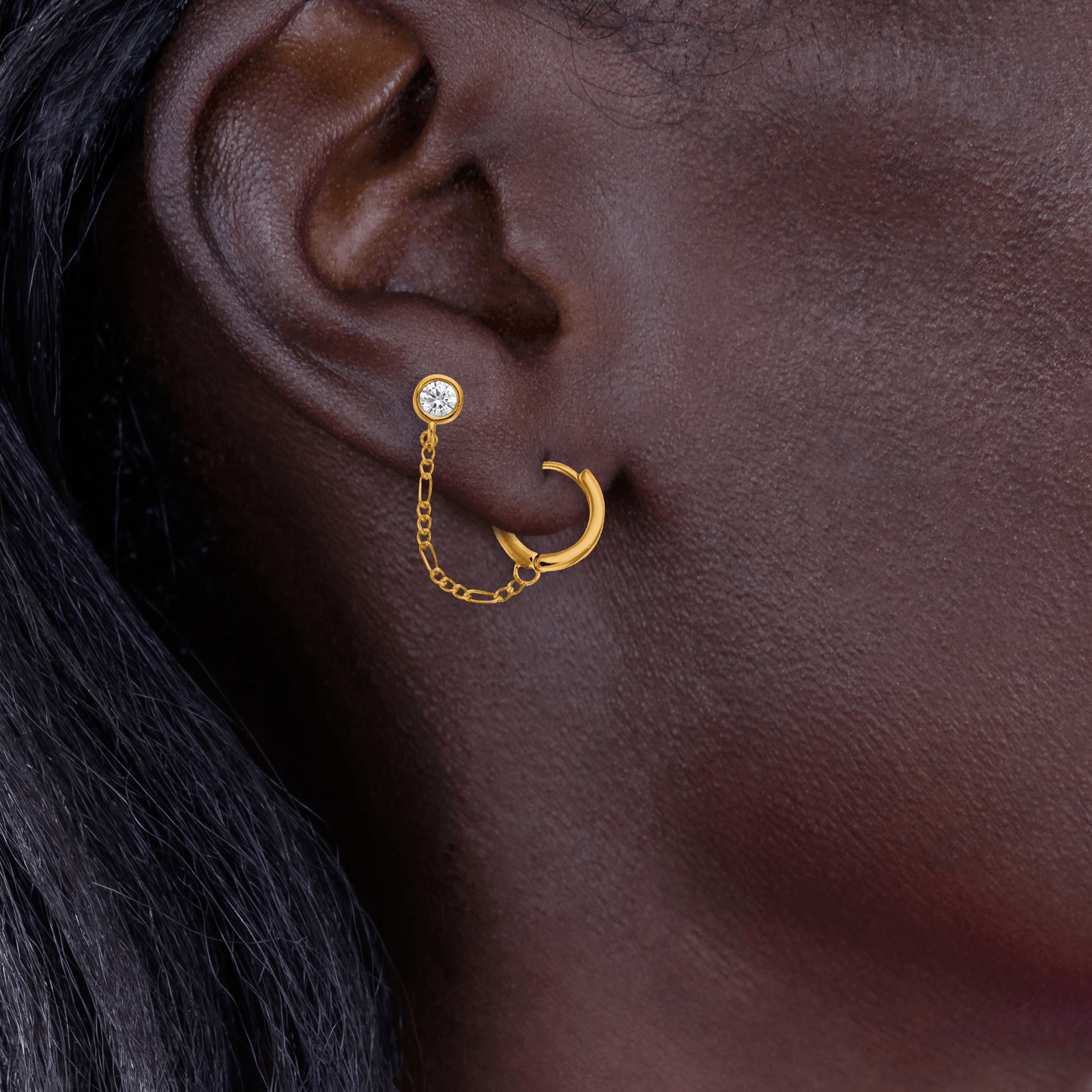 Créole chaînette plaqué or et boucle d'oreille zirconium