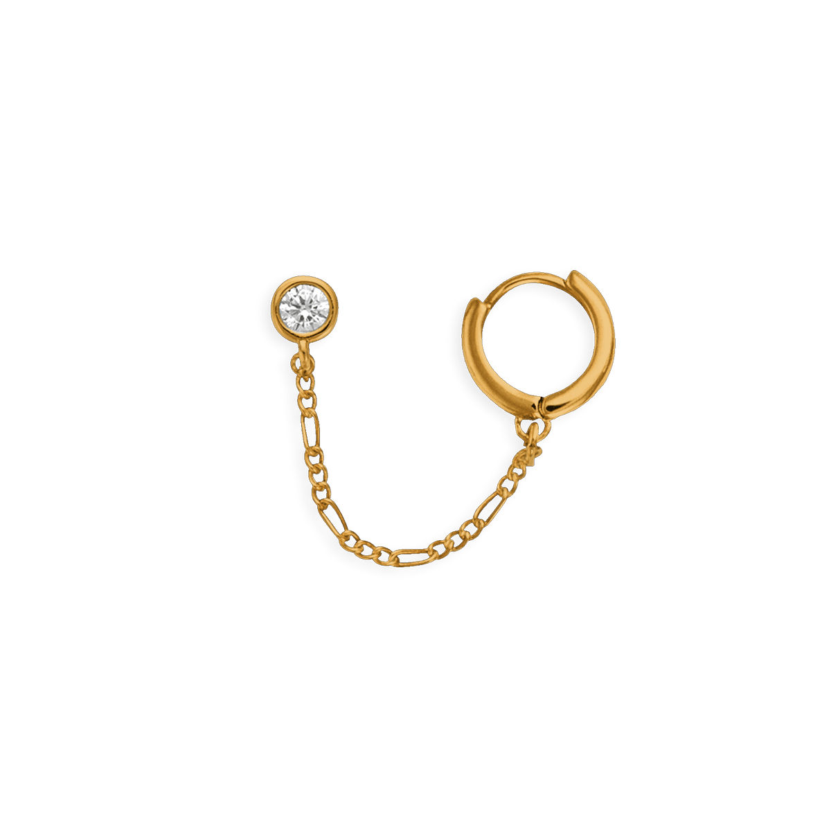Créole Plaqué Or 12mm Tube 2.5mm Chaînette 35mm Boucle D'oreilles Zircon 4mm
