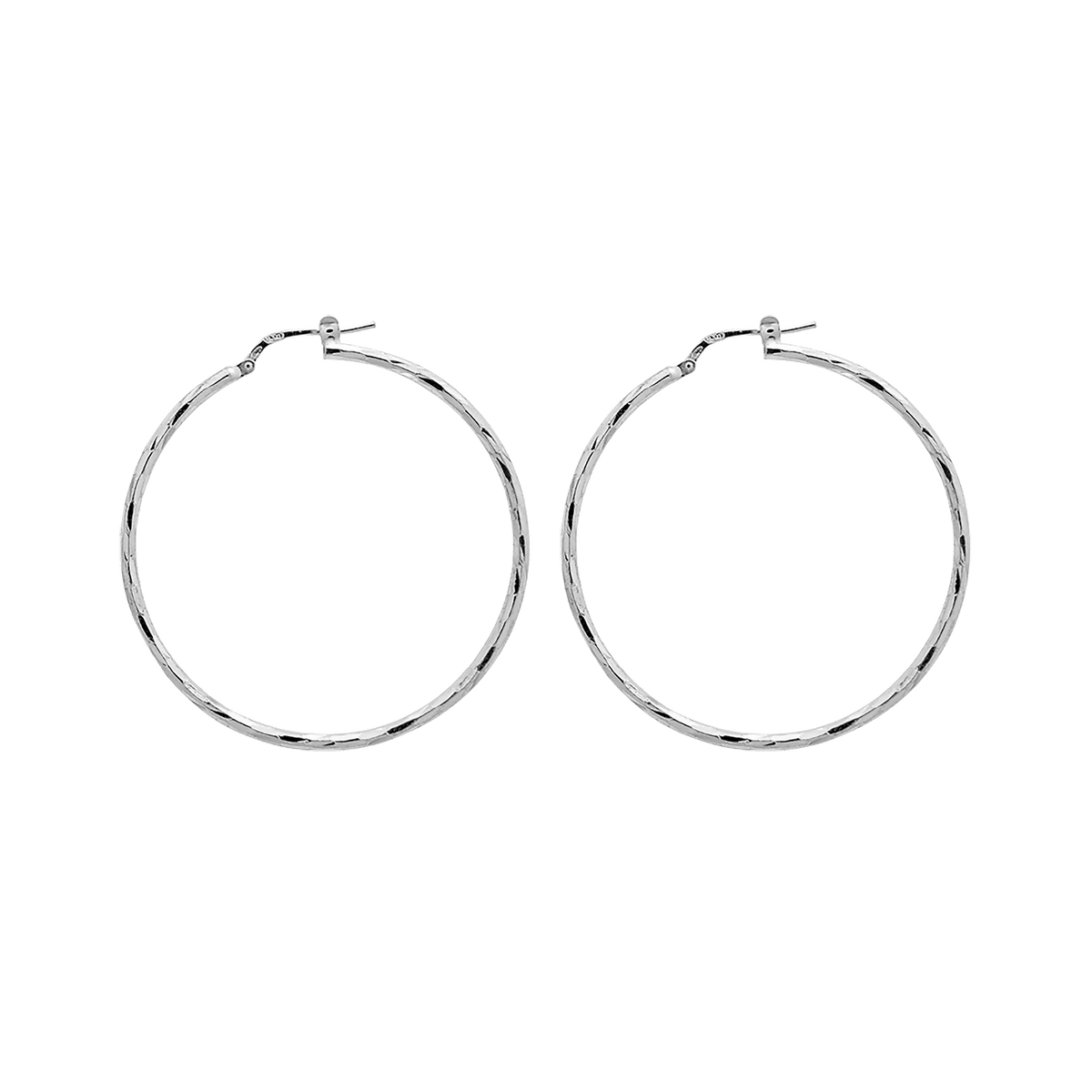 Créoles Argent 925 Diamantées 40mm Tube 1.5mm