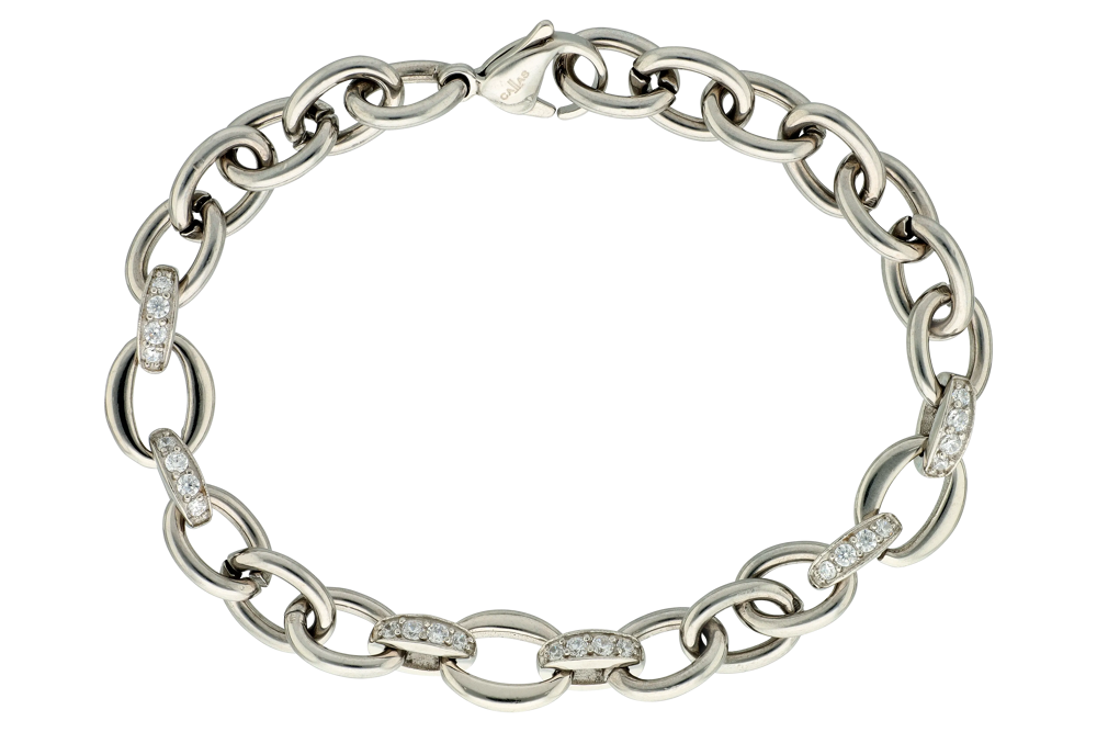 Bracelet Callas en acier maille forçat lisse avec oxydes de zirconium blancs, 20 cm