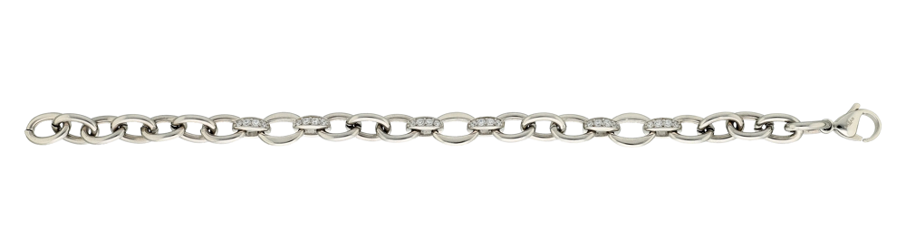 Bracelet Callas en acier maille forçat lisse avec oxydes de zirconium blancs, 20 cm