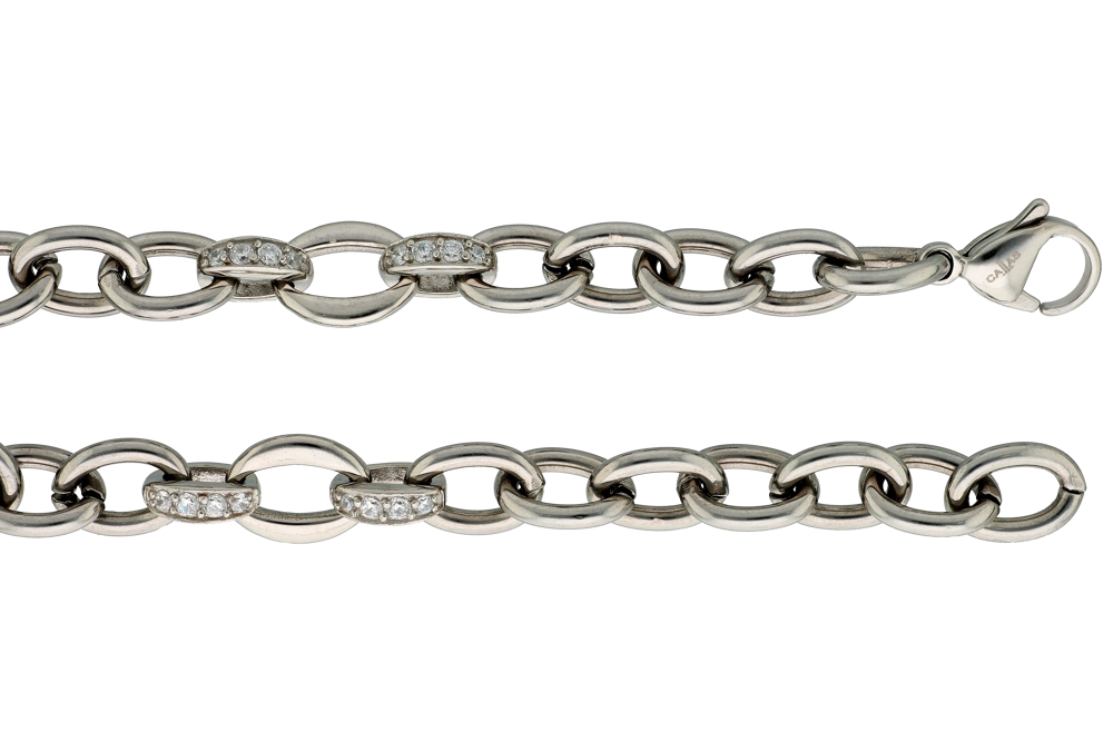 Bracelet Callas en acier maille forçat lisse avec oxydes de zirconium blancs, 20 cm