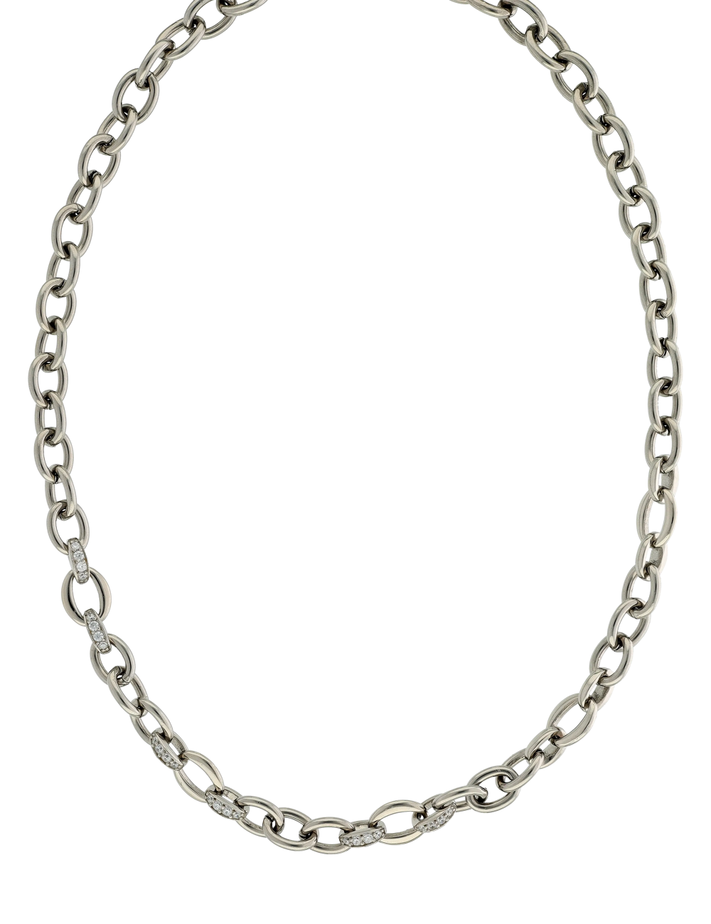 Collier Callas en acier maille forçat lisse avec oxydes de zirconium blancs, 45 cm