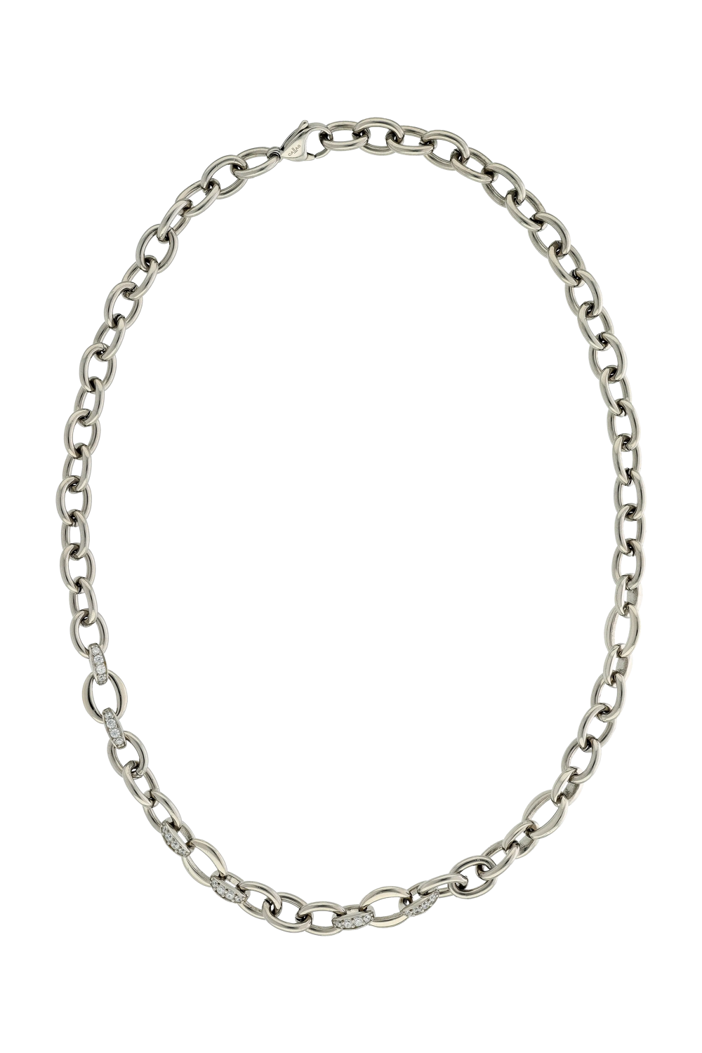 Collier Callas en acier maille forçat lisse avec oxydes de zirconium blancs, 45 cm