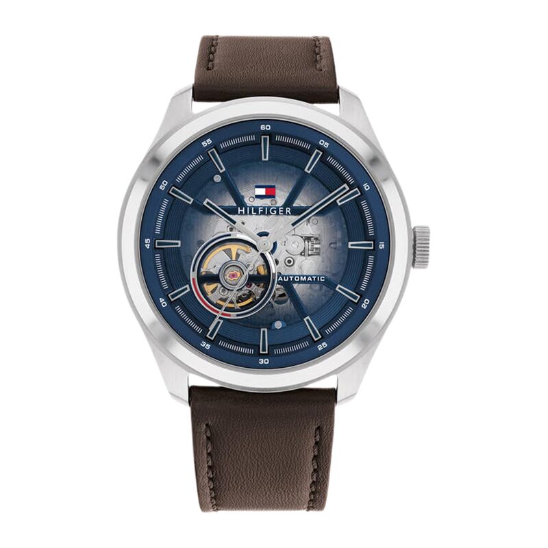 Montre Homme Tommy Hilfiger Oliver  Bracelet Cuir Marron  Cadran Bleu – 1791888