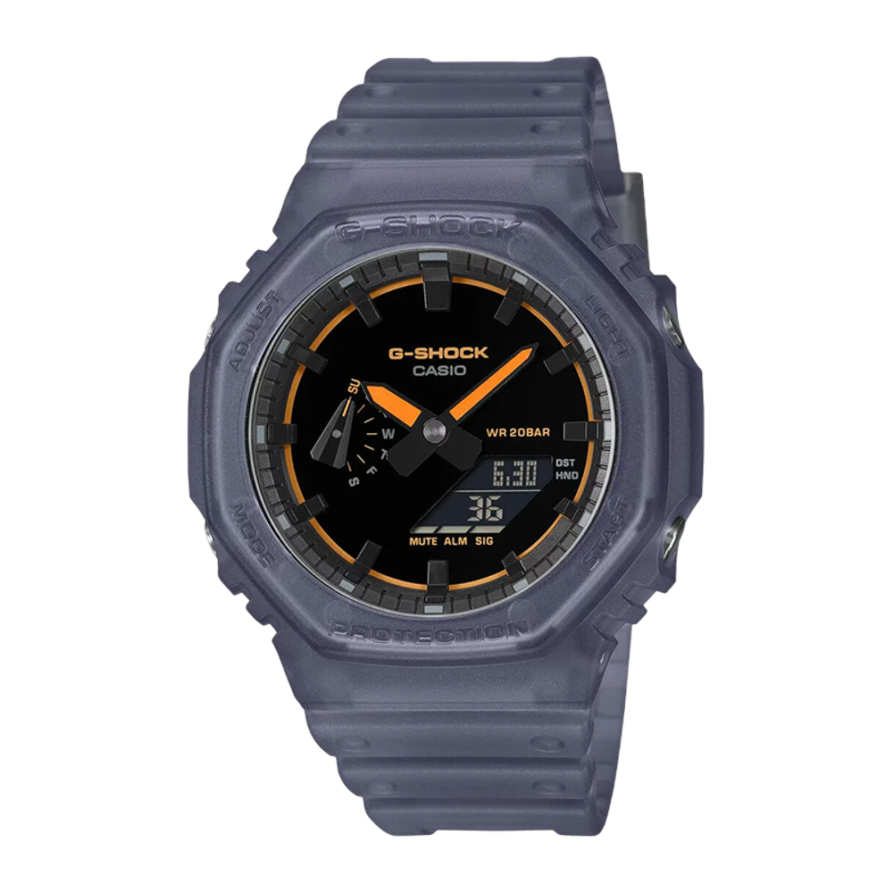 Montre Homme Casio G-Shock GA-2100 "Kabuki" Boîtier Noir Laqué, lunette/bracelet translucides accents néon Analogique-Digitale