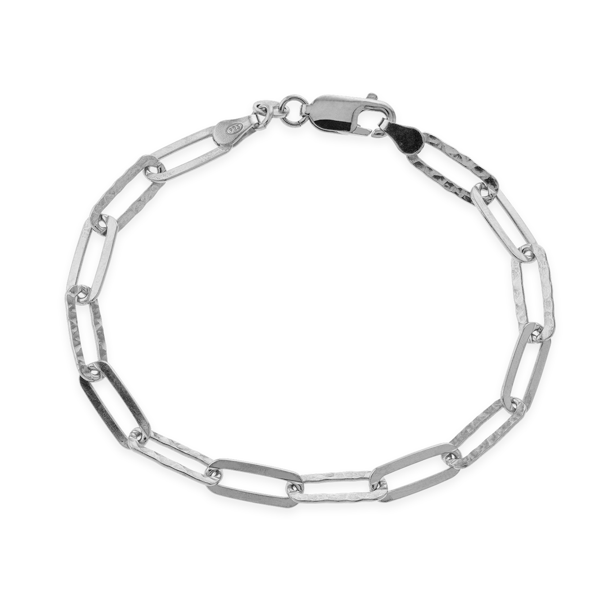 Bracelet Argent rhodié maille longue lisse et martelée 19cm