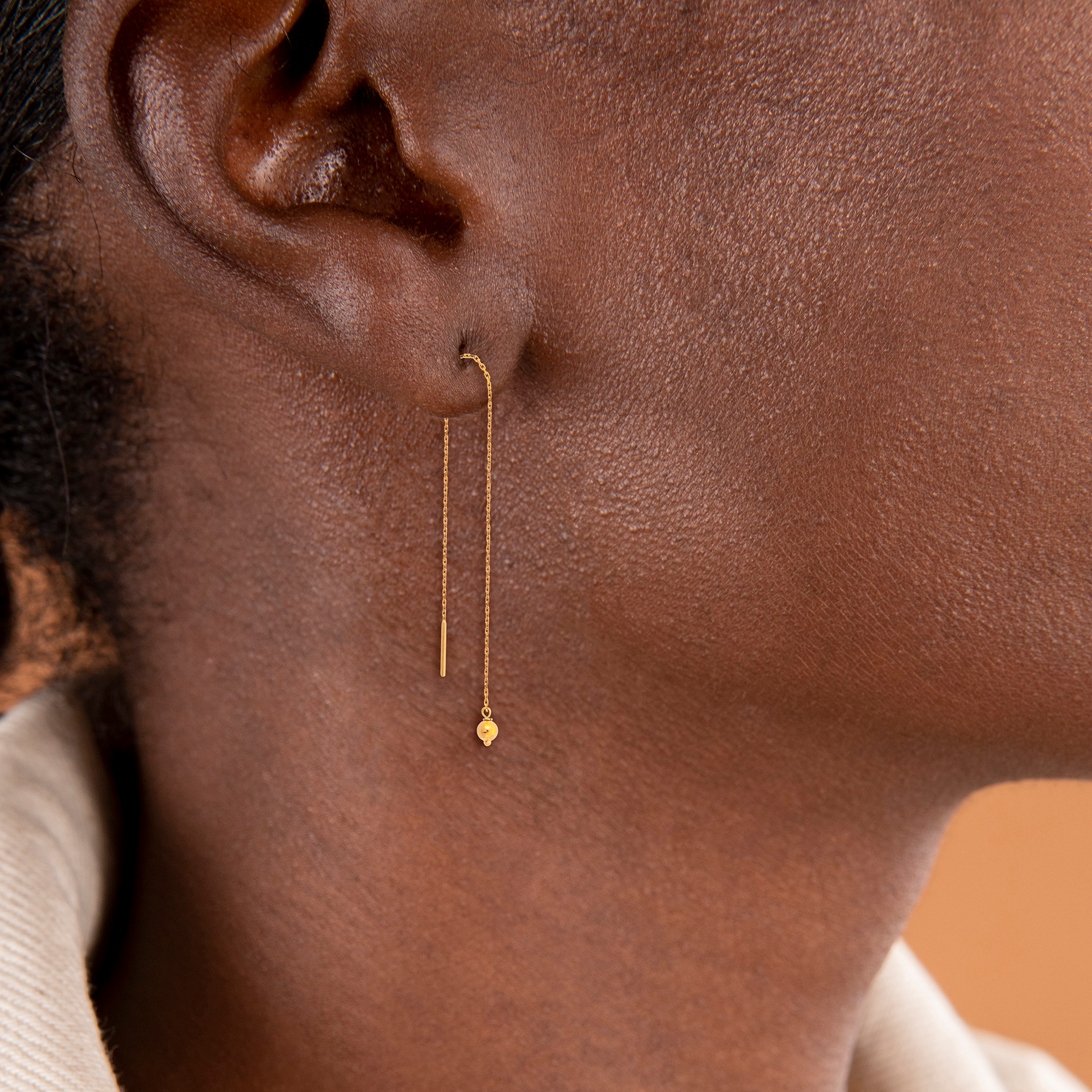 Boucles d'oreilles OR 750 pendant et grain d'or 3mm