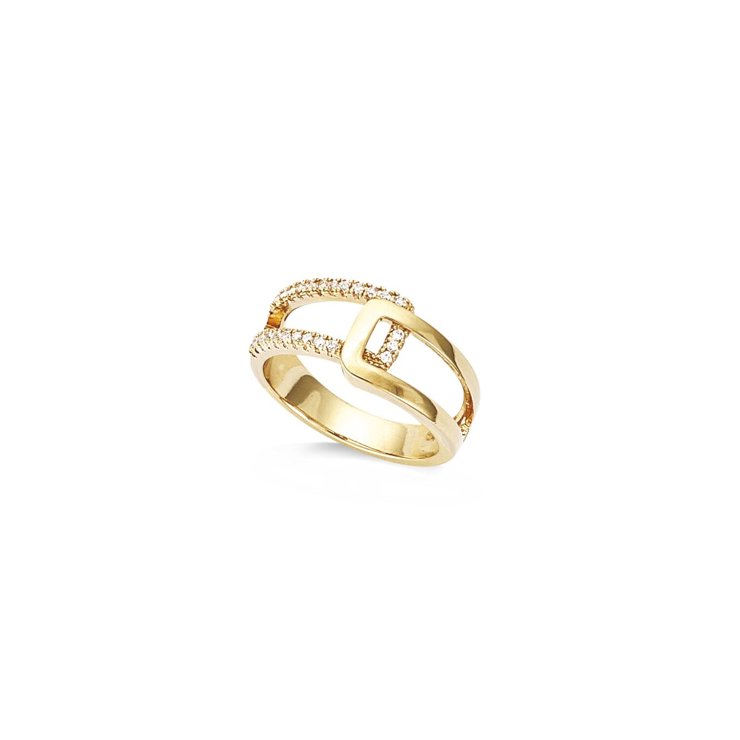 Bague entrelacée lisse, oxydes blancs — Plaqué or, taille 62