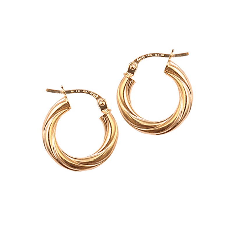 Créoles Or 375 Torsadées 15mm Tube 3mm