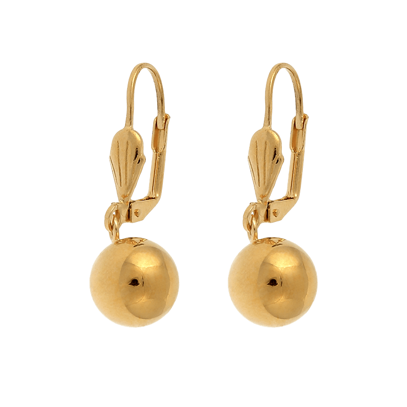 Boucles D'oreilles Plaqué Or Pendant 30mm Boule 10mm
