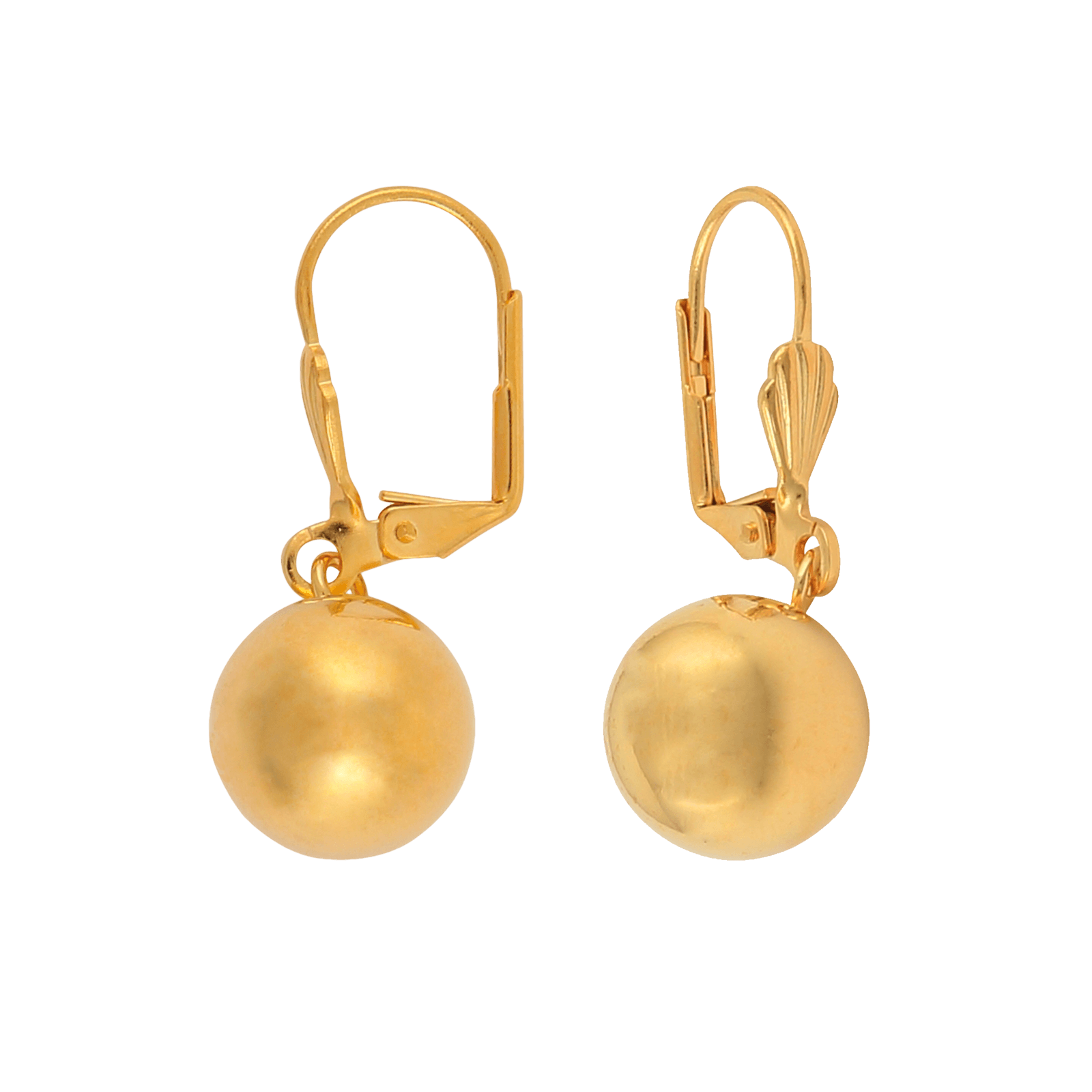 Boucles d'Oreilles Ovale pendante Plaqué or boule 12mm