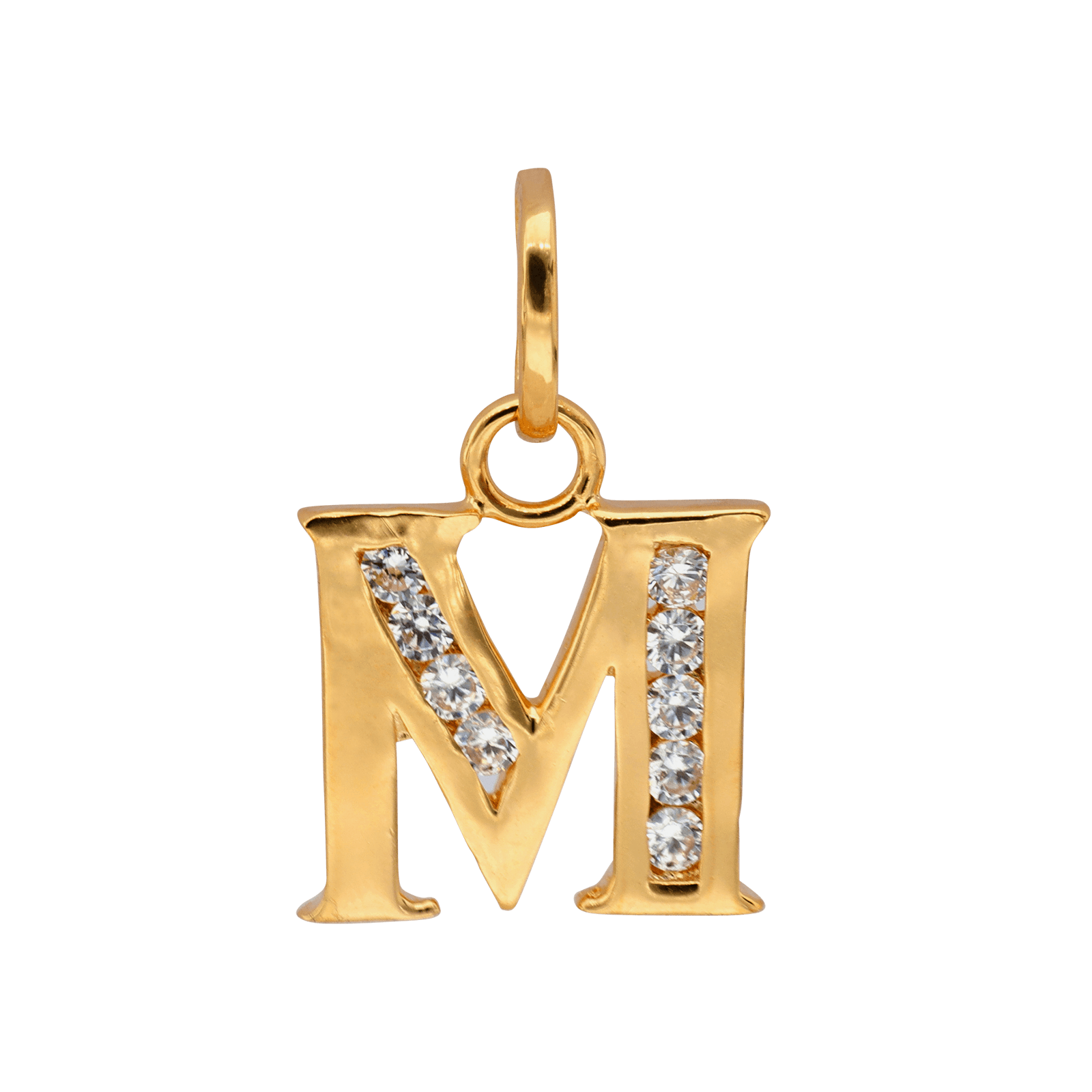 Pendentif Lettre M Zirconium 14*22mm Plaqué Or