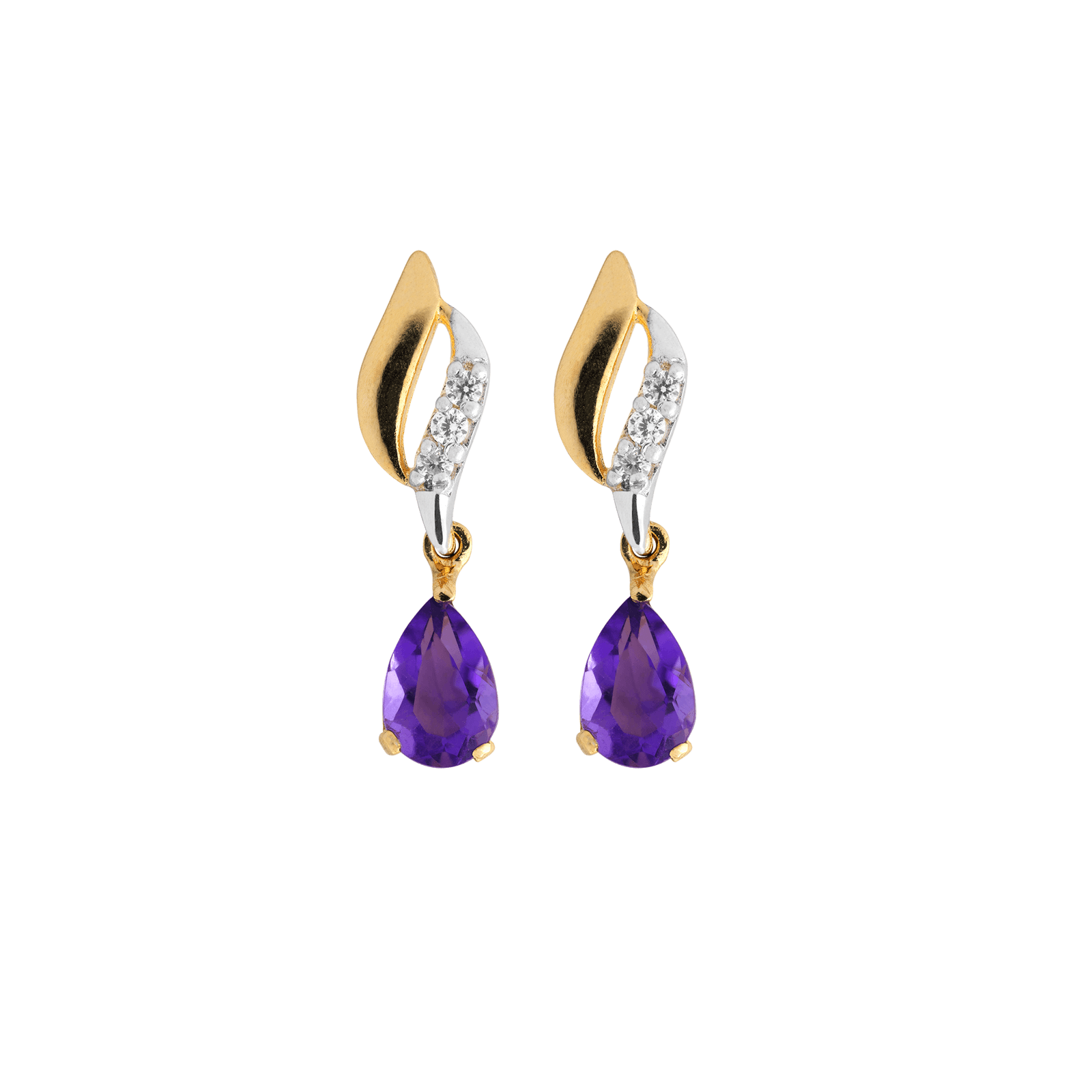 Boucles d'Oreilles pendante Améthyste 6 mm x 4 mm et Oxyde de Zirconium Bicolore